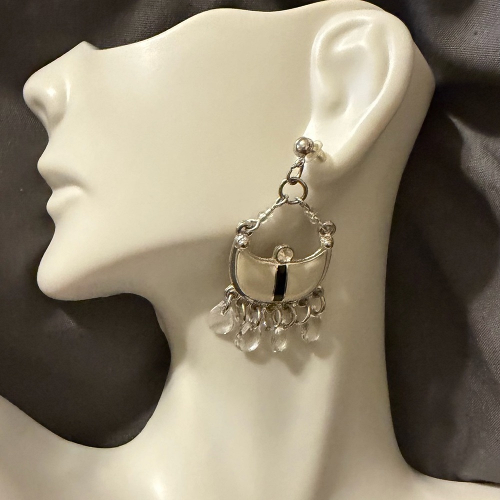 Silver  Black and White Dangle Earrings